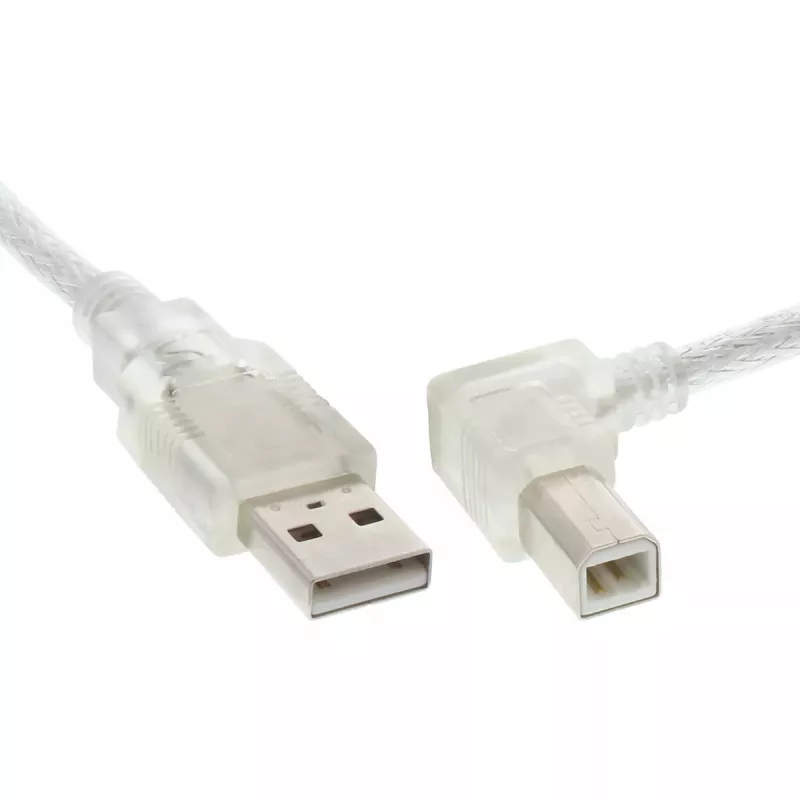 USB 2.0 laidas InLine Type A (stačiu kampu) į Type B vyriškas, 0,3 m, permatomas
