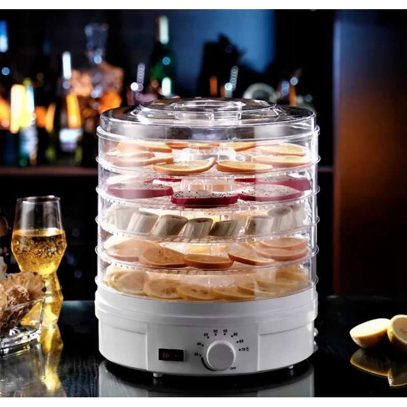 Extralink Home Didelė džiovykla grybams, vaisiams, daržovėms ir žolelėms Pro 500W + 5 padėklai 27 cm balta