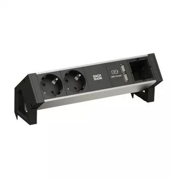 BACHMANN DESK2 ALU BLACK 2x įžemintas kištukas 1x USB įkroviklis 1x ABD GST18
