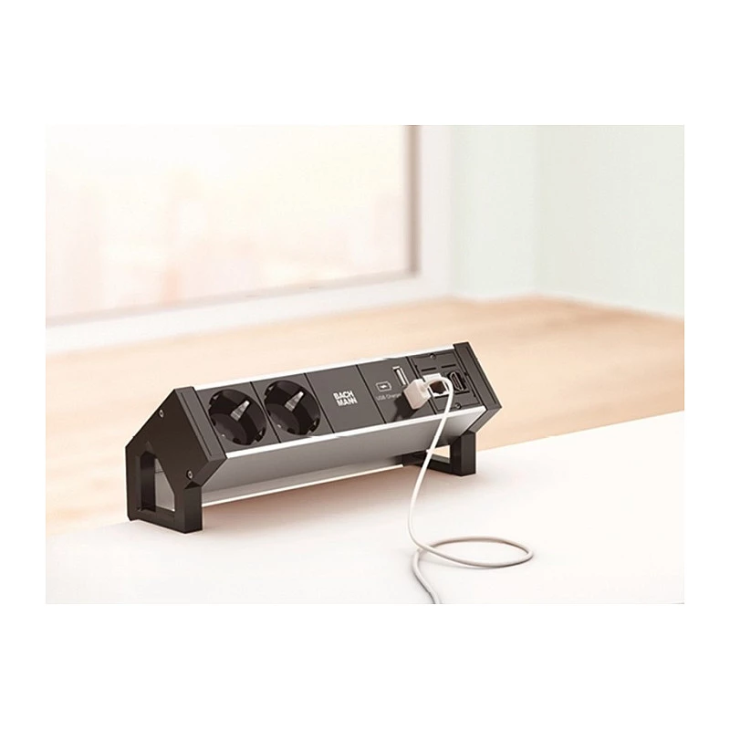 BACHMANN DESK2 ALU BLACK 2x įžemintas kištukas 1x USB įkroviklis 1x ABD GST18