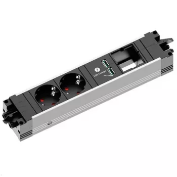 Kištukinis lizdas Bachmann STEP ALU 1x USB 1x modulio lizdas 2x kištukinis lizdas