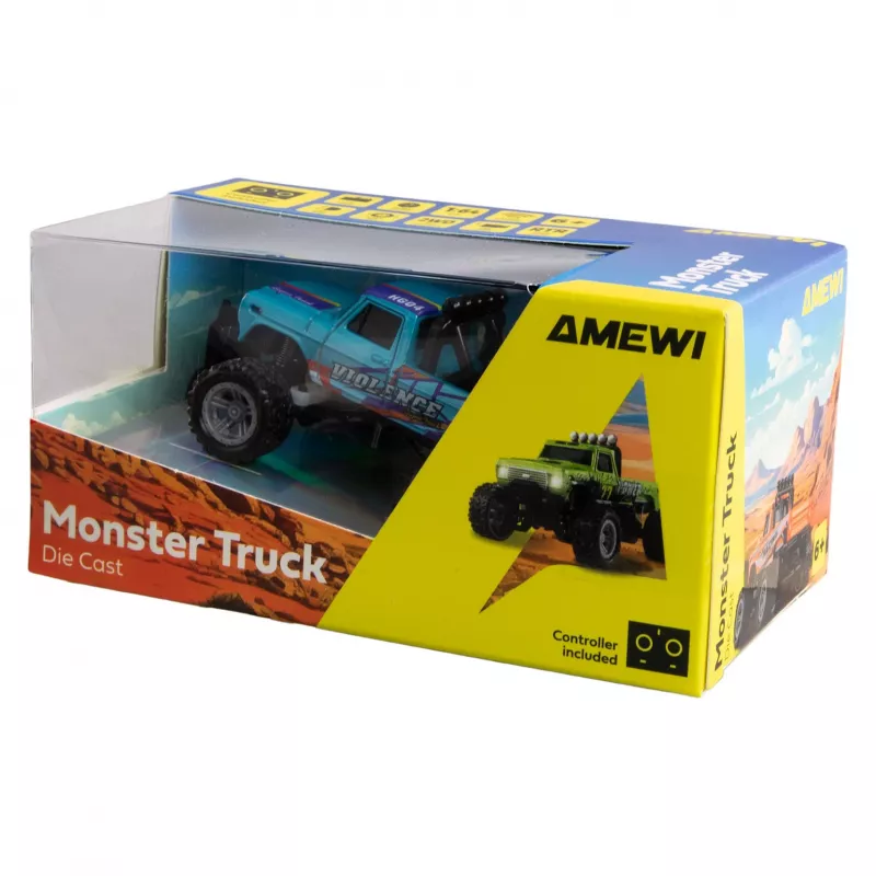 RC Monster Truck Amewi DieCast 1:64 RTR Mėlynas – liejamo metalo modelis, paruoštas važiavimui