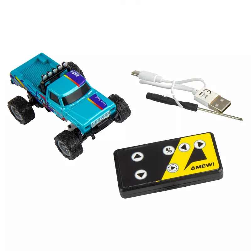 RC Monster Truck Amewi DieCast 1:64 RTR Mėlynas – liejamo metalo modelis, paruoštas važiavimui