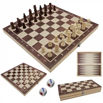 Extralink Toys mediniai šachmatai 3v1 – šaškės, šachmatai ir nardai