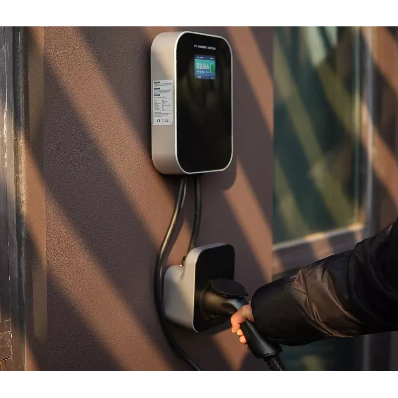 Extralink BS20-BA-22kW-APP elektrinio automobilio įkroviklis, 32A, 22kW, 3 fazės, LCD ekranas, programėlė, 6,1 m