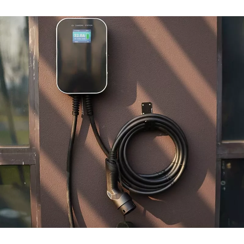 Extralink BS20-BC-22kW-APP elektromobilio įkroviklis 2 tipo 32A 22kW, 3 fazės, LCD ekranas, programėlė, 6,1 m