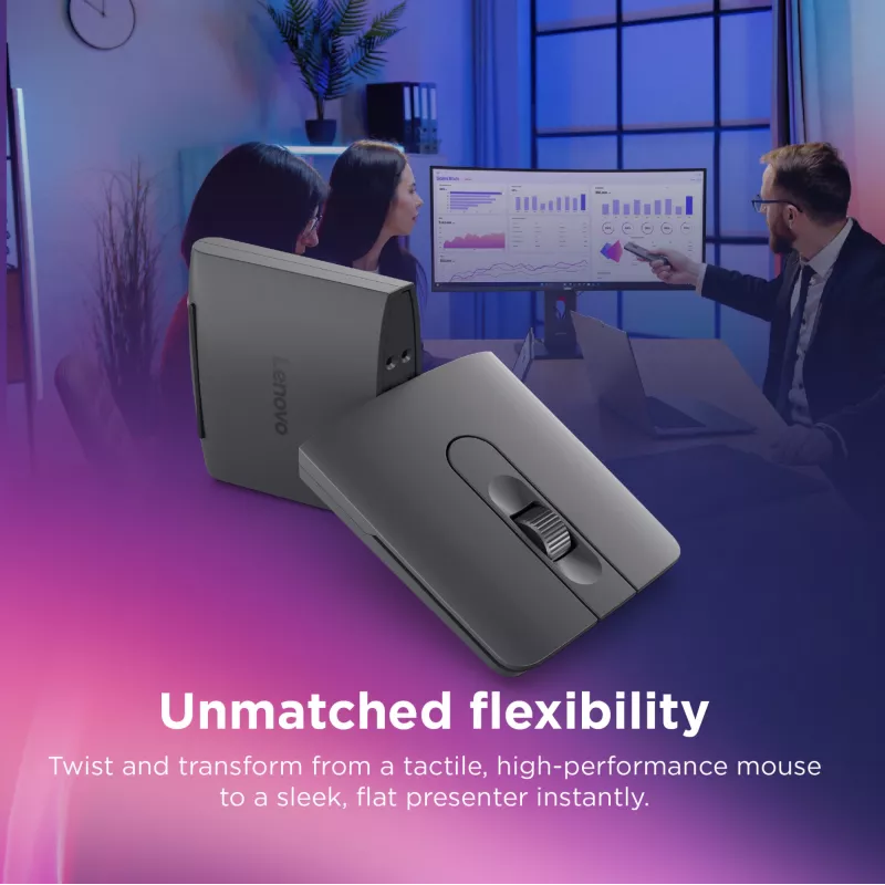Belaidė ambidekstrinė Bluetooth pelė Lenovo 4Y51T62792 – IR LED, 4000 DPI, 7 mygtukai, ratukas, pilka