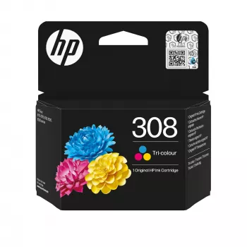 Original HP 308 Tri-spalvų kasetė (cian/magenta/geltona), dažų pagrindu, standartinės išeigos, 1 vnt.