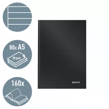 Leitz Solid kietas užrašų knygelė A5 liniuota 90 g 80 lapų, vienspalvė, juoda