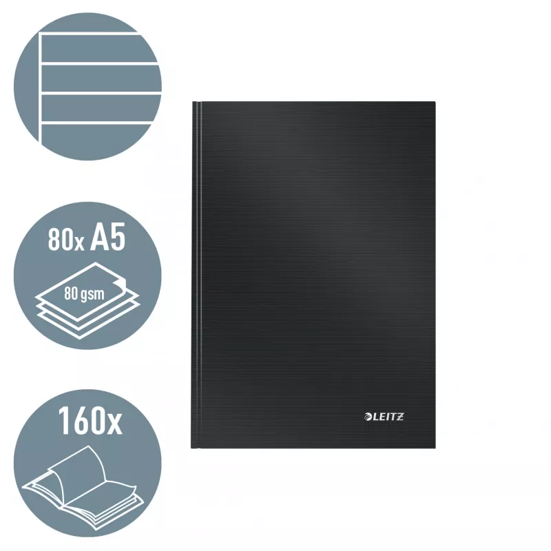Leitz Solid kietas užrašų knygelė A5 liniuota 90 g 80 lapų, vienspalvė, juoda