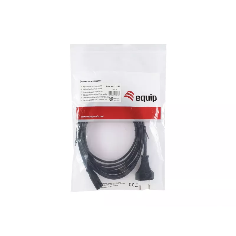 Equip aukštos kokybės maitinimo laidas, C7 į 2 kontaktų euro kištuką, 3,0 m, 3 m, 2 kontaktų, C7 jungtis, H03VVH2-F, 250 V, 2,5 A