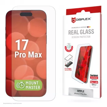 Grūdinto stiklo apsauga e.v.i. Displex (10H), skirta Apple iPhone 17 Pro Max – atspari įbrėžimams, smūgiams ir nešvarumams, 1 vnt.