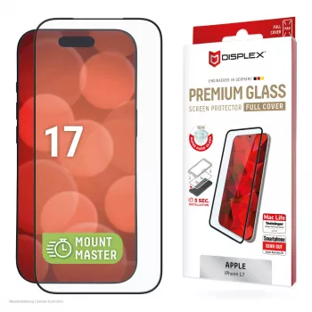 Displex Premium ekrano apsauginis stiklas (Full Cover, 10H), skirtas Apple iPhone 17, viso paviršiaus apsauga
