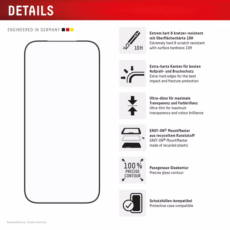 Displex Premium ekrano apsauginis stiklas (Full Cover, 10H), skirtas Apple iPhone 17, viso paviršiaus apsauga