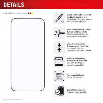 Apsauginis stiklas e.v.i. Displex Premium iPhone 17 Pro Max su Mount Master (atsparus įbrėžimams ir nešvarumams, permatomas/juodas)