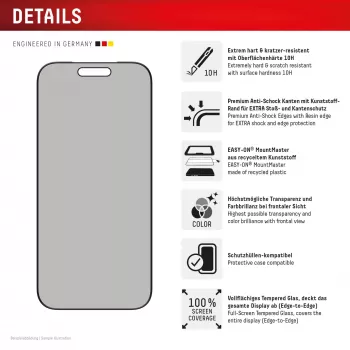 Displex privatumo apsauginis stiklas (10H) Apple iPhone 17 — grūdintas stiklas su privatumo filtru, atsparus įbrėžimams ir smūgiams
