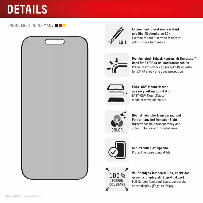 Displex privatumo apsauginis stiklas (10H) Apple iPhone 17 — grūdintas stiklas su privatumo filtru, atsparus įbrėžimams ir smūgiams
