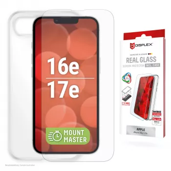 Apsauginis stiklas ir dėklas e.v.i. Displex, skirtas Apple iPhone 16e/17e, grūdintas stiklas, permatomas, atsparus įbrėžimams