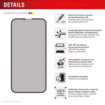 Privatumo grūdinto stiklo apsauga e.v.i. Displex (10H) Apple iPhone 16e/17e su privatumo filtru, atspari smūgiams ir įbrėžimams