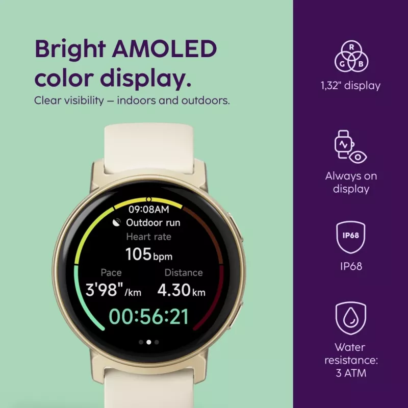 Hama Arion 3.35 cm (1.32 colio) AMOLED 43 mm Skaitmeninis 466 x 466 pikseliai Lietimui Jautrus Ekranas Auksinis GPS (palydovas)