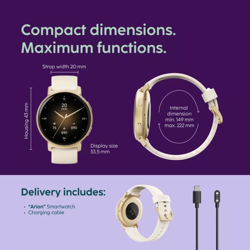 Hama Arion 3.35 cm (1.32 colio) AMOLED 43 mm Skaitmeninis 466 x 466 pikseliai Lietimui Jautrus Ekranas Auksinis GPS (palydovas)