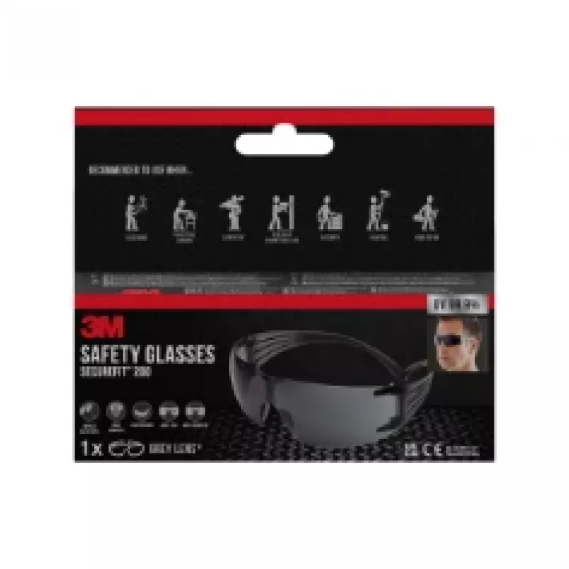 Apsauginiai akiniai 3M SecureFit 200, pilki, polikarbonatas