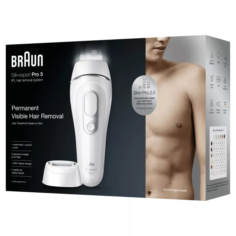 Braun Silk·expert Pro 5 PL5145 IPL plaukų šalinimo prietaisas, sidabrinis, baltas