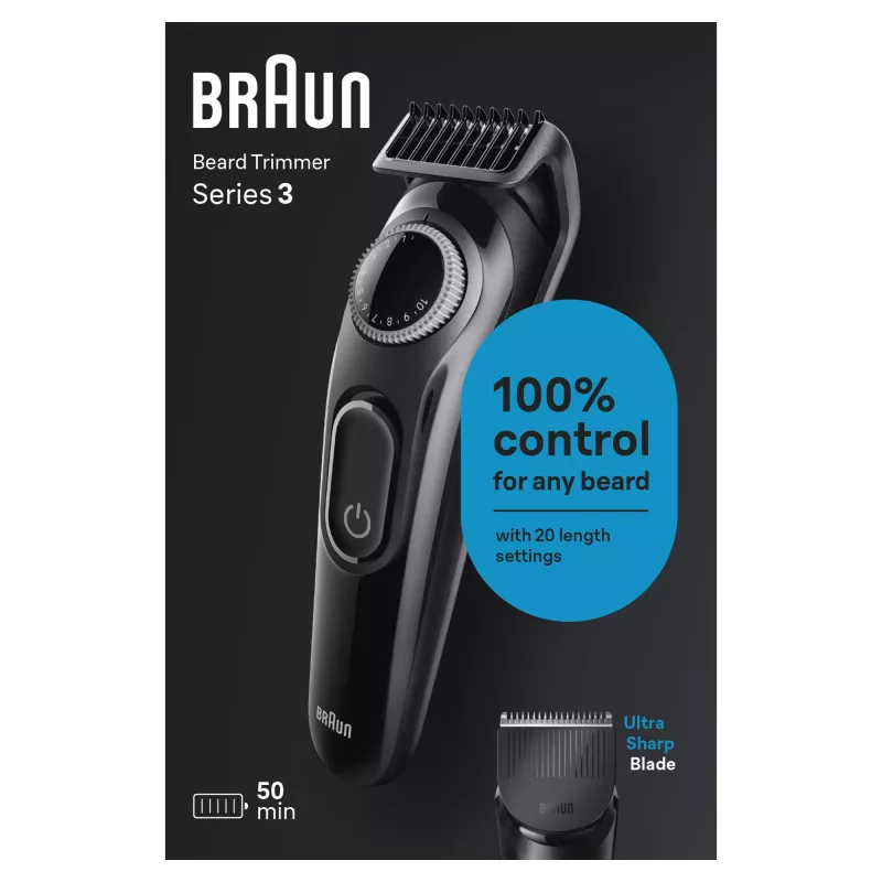 Braun BeardTrimmer 3 BT3400 barzdaskutė, plaunama, akumuliatorinė, juoda