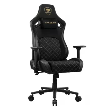 Žaidimų kėdė Cougar CGR-DFF-GLB – juoda/auksinė, reguliuojamas aukštis 129–136,5 cm, iki 120 kg
