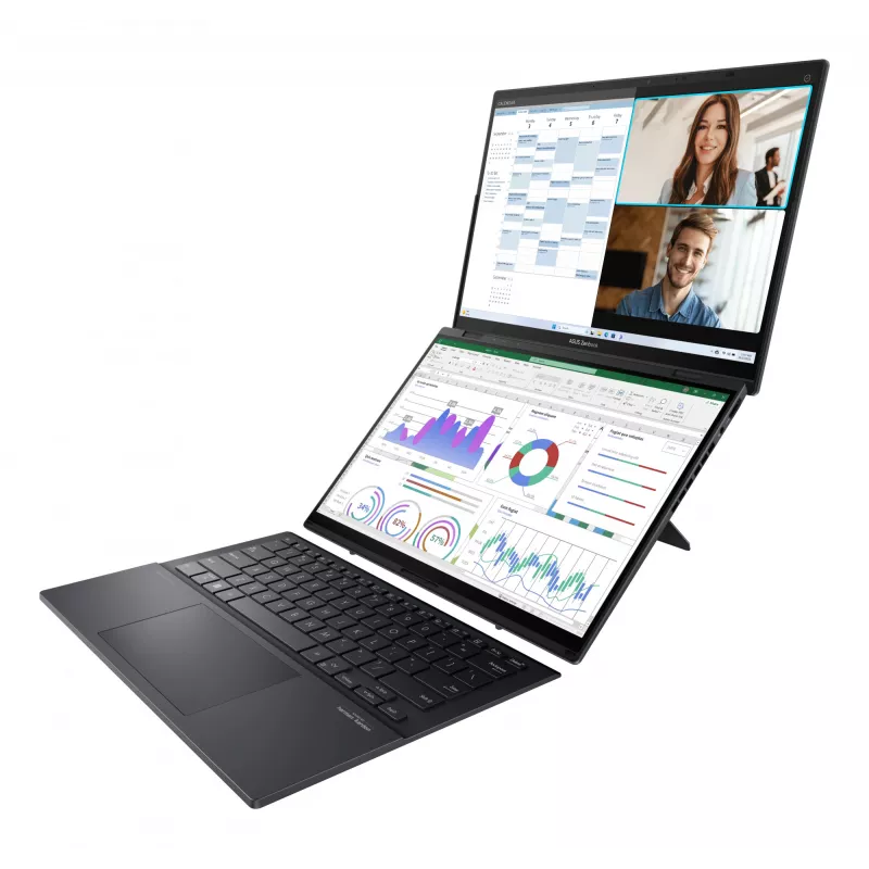 Nešiojamas kompiuteris ASUS Zenbook Duo UX8406MA-QL308X Intel Core Ultra 7 155H Hibridinis (2-in-1) 35,6 cm (14 colių) Liečiamas ekranas WUXGA 16 GB LPDDR5x-SDRAM 1 TB SSD Wi-Fi 6E (802.11ax) Windows 11 Pro Pilka