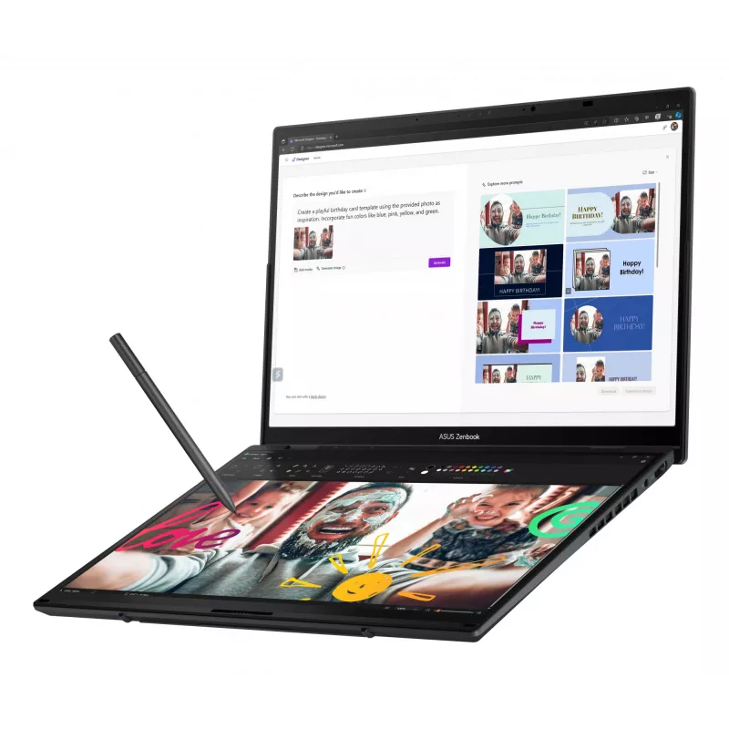 Nešiojamas kompiuteris ASUS Zenbook Duo UX8406MA-QL308X Intel Core Ultra 7 155H Hibridinis (2-in-1) 35,6 cm (14 colių) Liečiamas ekranas WUXGA 16 GB LPDDR5x-SDRAM 1 TB SSD Wi-Fi 6E (802.11ax) Windows 11 Pro Pilka