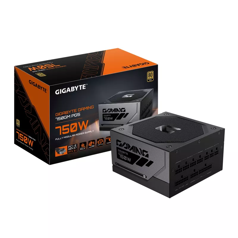 GIGABYTE GAMING 750GM PG5 maitinimo blokas – PCIe 5.1, 80 PLUS Gold, pilnai modulinis, 135 mm ventiliatorius, ATX 3.1, EU kištukas