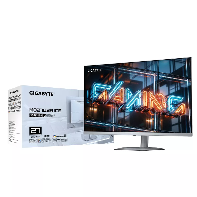 GIGABYTE MO27Q2A ICE 27 colių QD-OLED žaidimų monitorius – 2560×1440, 280Hz, 0,03ms, 250 cd/m², HDMI 2.1, DisplayPort 1.4