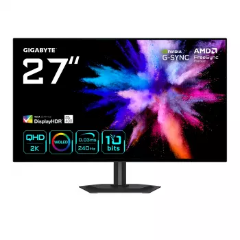 27 colių OLED 2K QHD žaidimų monitorius GIGABYTE GO27Q24G — 2560x1440, 240Hz, 0.03ms, FreeSync Premium, G-Sync Compatible, HDMI 2.1, DP 1.4