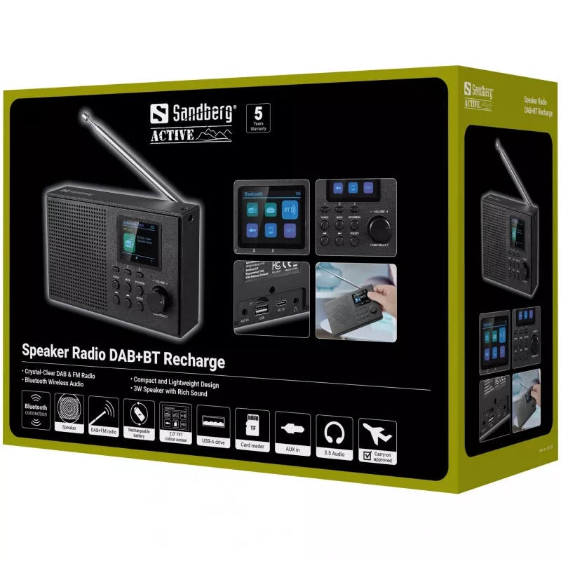 Nešiojamas radijas Sandberg Speaker Radio DAB+BT, analoginis ir skaitmeninis, DAB+, FM, 3 W