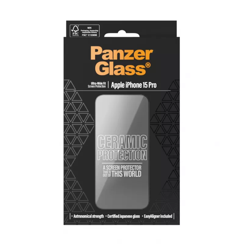 PanzerGlass ® Keraminis ekrano apsauginis stiklas iPhone 15 Pro | Ultra-Wide Fit su EasyAligner