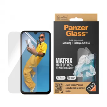 PanzerGlass® ECO MATRIX ekrano apsauga su D3O® Samsung Galaxy A15 | A15 5G | Ultra-Wide Fit su AlignerKit