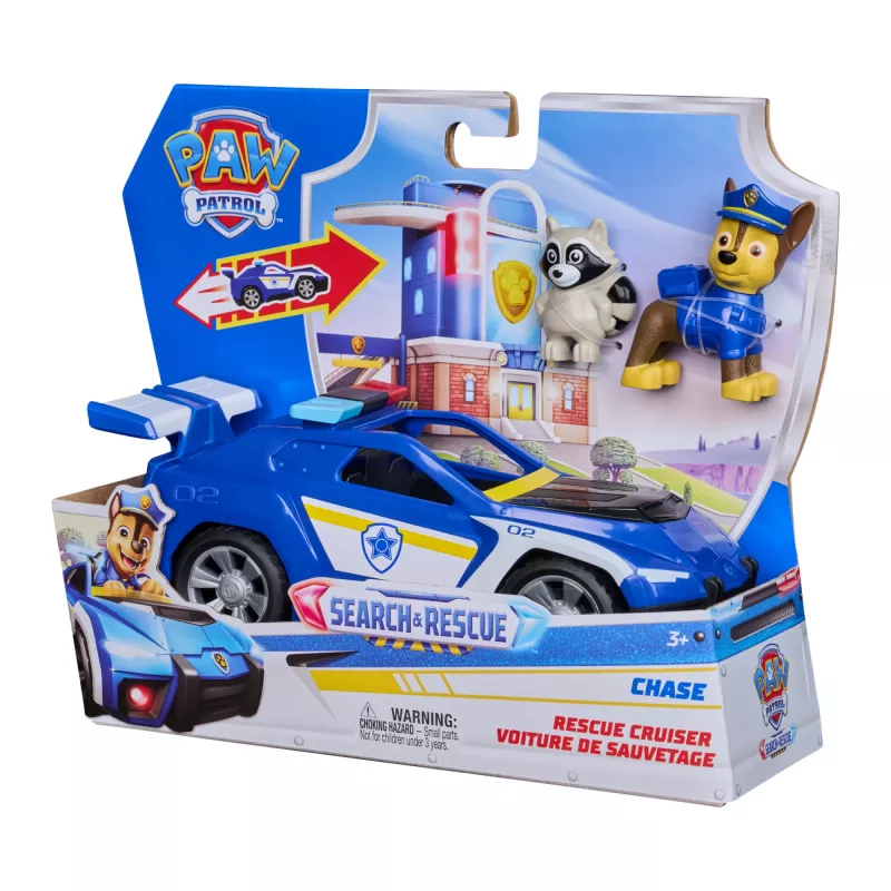PAW Patrol: Chase Gelbėtojų Policijos Automobilis su 2 Figūrėlėmis, Atbulinės Eigos Veiksmas, Žaislas 3+ Metų