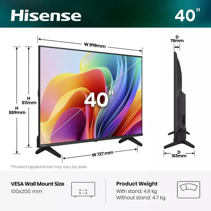 LED televizorius Hisense 40A49S 40 colių (100 cm) HD, juodas
