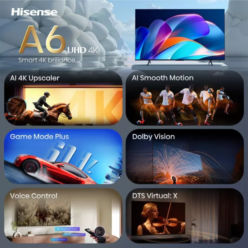 Hisense 43A6S 43 colių 4K Ultra HD QLED išmanusis televizorius (3840x2160) Direct-LED Wi-Fi juodas