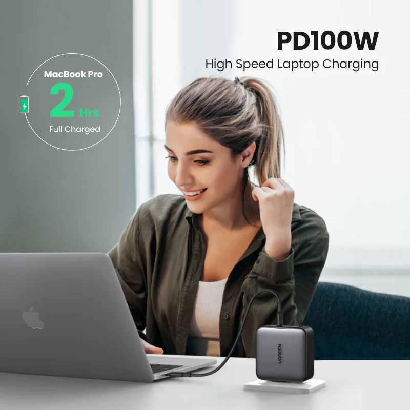 Įkroviklis Ugreen Nexode 100W GaN USB-C USB-A Greitas Įkrovimas 3 Prievadai
