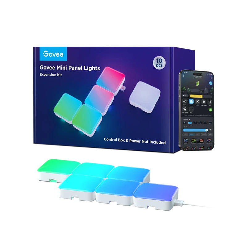 Govee Mini LED sieninis šviestuvų skydelis – Wi‑Fi ir Bluetooth, baltas, įėjimas 36 V