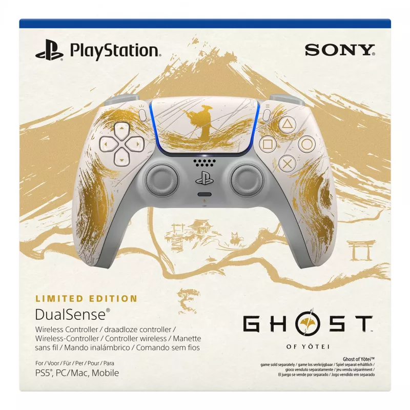 Sony DualSense belaidis valdiklis – Ghost of Yōtei Gold Limited Edition Auksinis, Baltas Bluetooth/USB žaidimų pultas Analogo / Skaitmeninis Android, MAC, PC, PlayStation 5, iOS