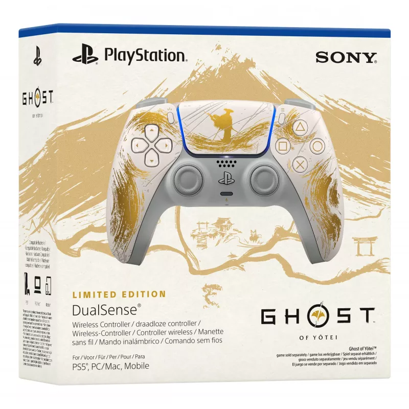 Sony DualSense belaidis valdiklis – Ghost of Yōtei Gold Limited Edition Auksinis, Baltas Bluetooth/USB žaidimų pultas Analogo / Skaitmeninis Android, MAC, PC, PlayStation 5, iOS