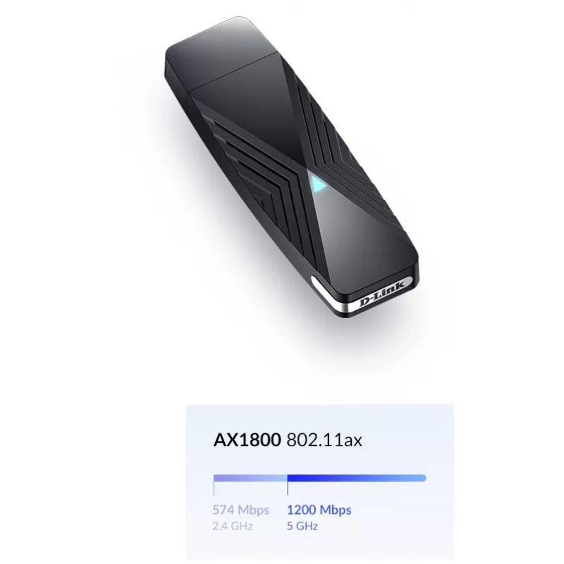 D-Link AX1800 Wi-Fi 6 USB adapteris, belaidis, USB, WLAN, 1800 Mbit/s, juodas