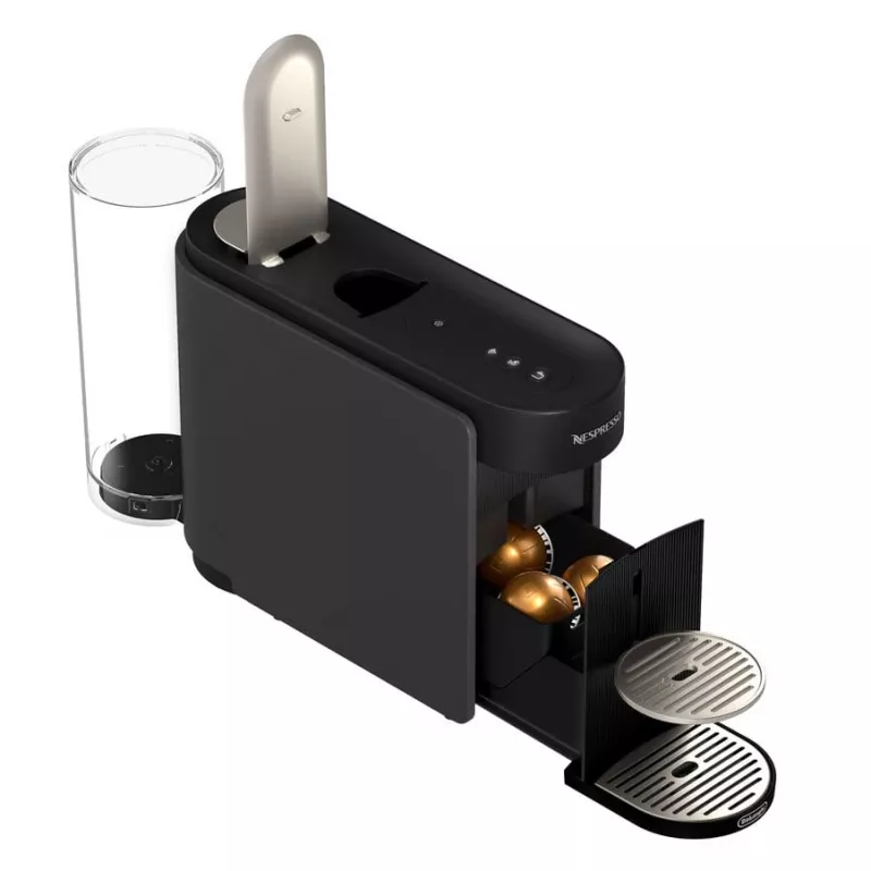 De’Longhi NESPRESSO® Vertuo Pop ENV90.B - Liquorice Black, kapsulinis kavos aparatas, kavos kapsulės, pilka