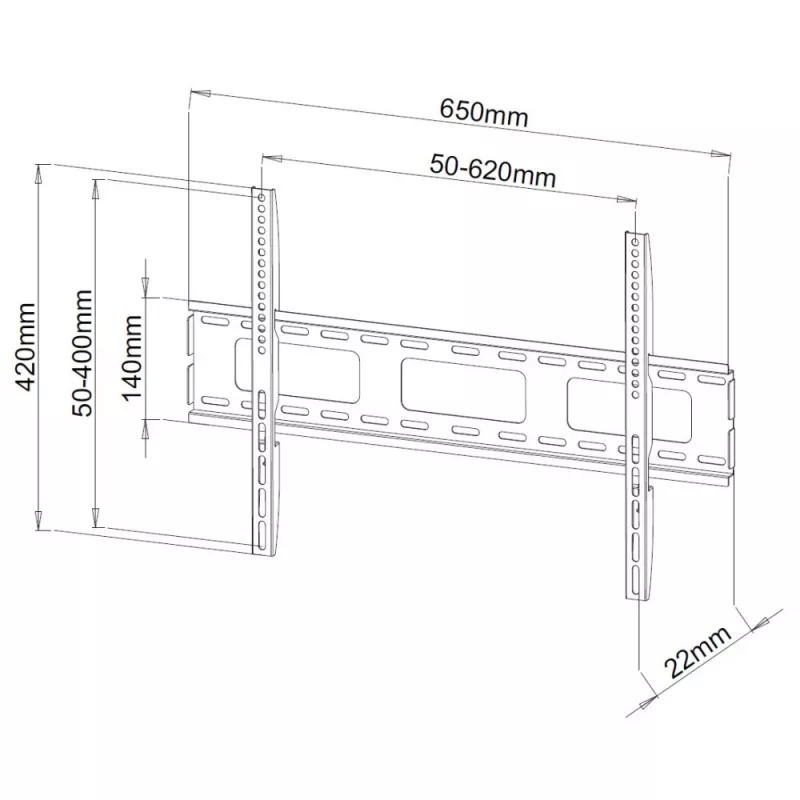 Techly sieninis laikiklis itin plokščiam LED LCD televizoriui 40-65 col., 101,6-165,1 cm, VESA 100x100-600x400 mm, metalinis, juodas