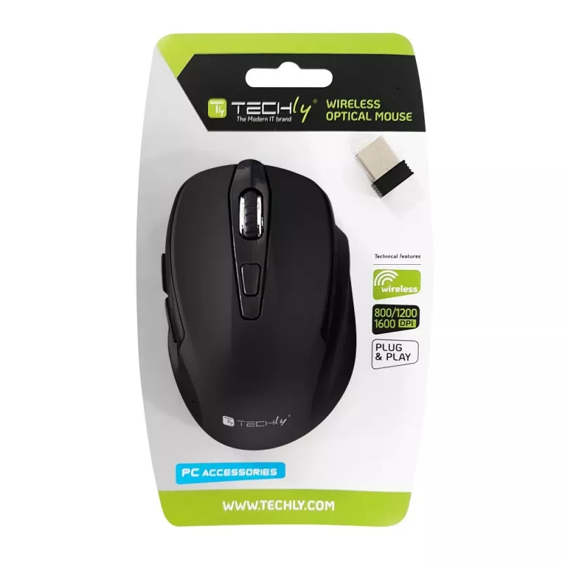 Techly IM 102-WBK pelė biurui, dešinei rankai, belaidė RF, optinė, 1600 DPI