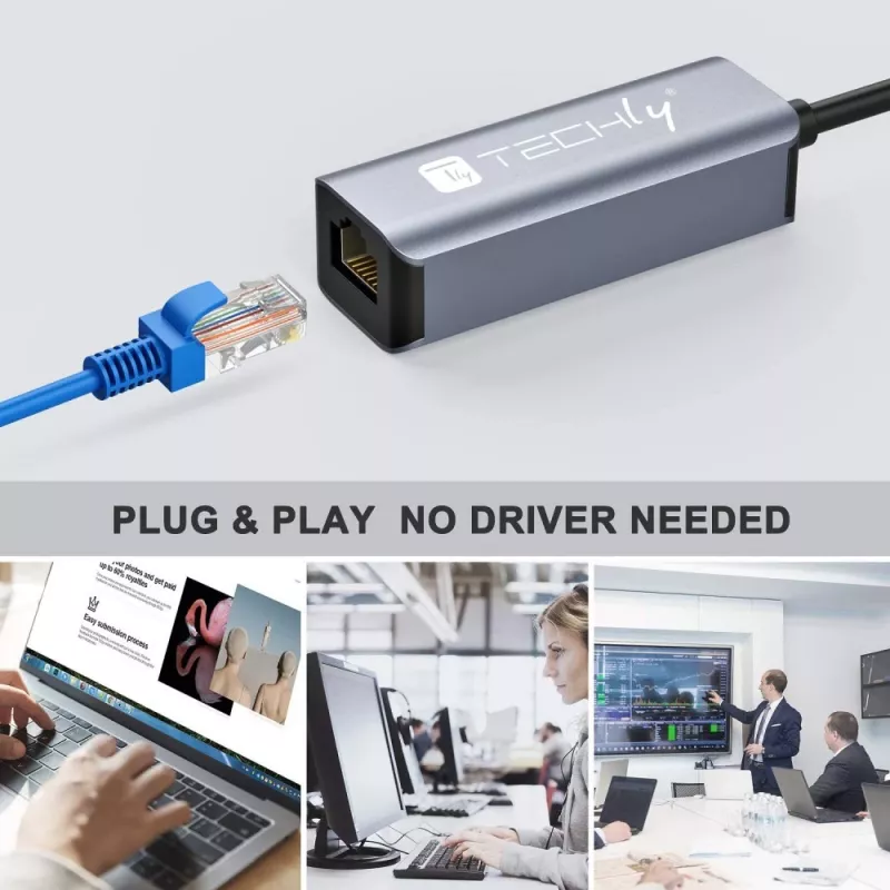 Techly IDATA USB-ETGIGA-AA nešiojamojo kompiuterio dokas / prievadų kartotuvas, laidinis USB 3.2 Gen 1 (3.1 Gen 1) Type-A, juodas, sidabrinis
