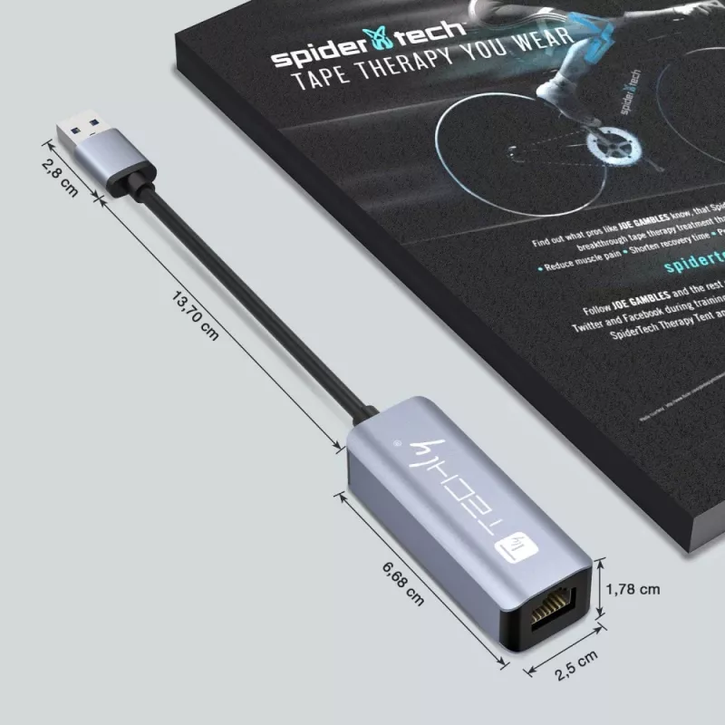 Techly IDATA USB-ETGIGA-AA nešiojamojo kompiuterio dokas / prievadų kartotuvas, laidinis USB 3.2 Gen 1 (3.1 Gen 1) Type-A, juodas, sidabrinis